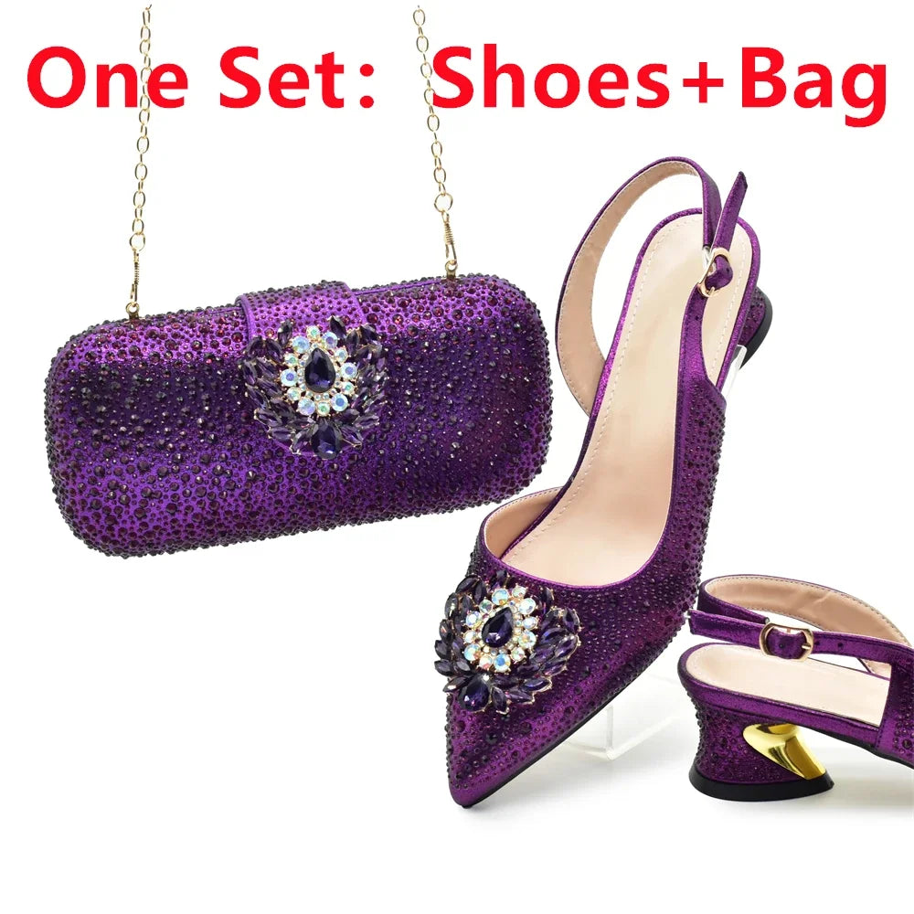 Luxury Designer Silver Italian Matching Shoes and Bag Set