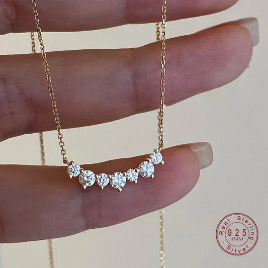 Silver Plated 18K Gold Geometric CZ Pendant Necklace