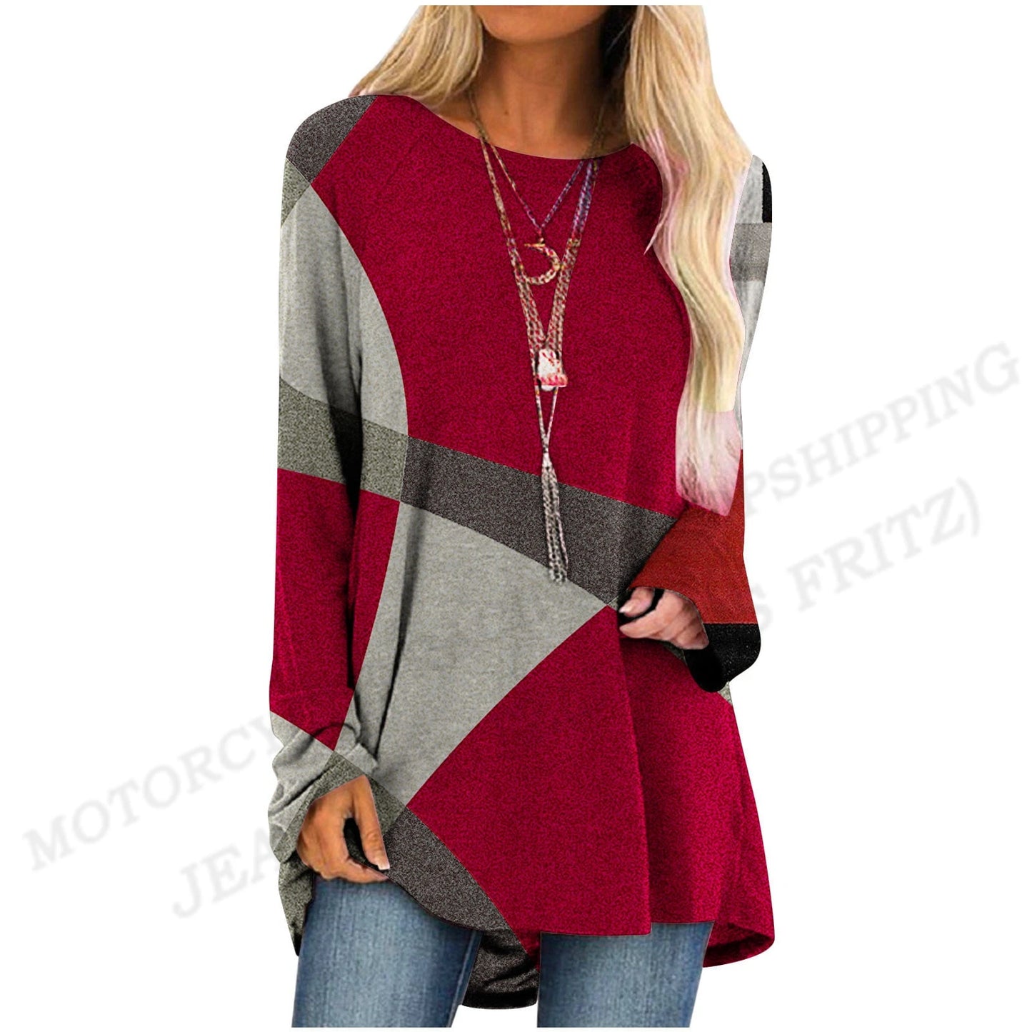 Fashion T-shirt Long Sleeve Tunics Graphic Top