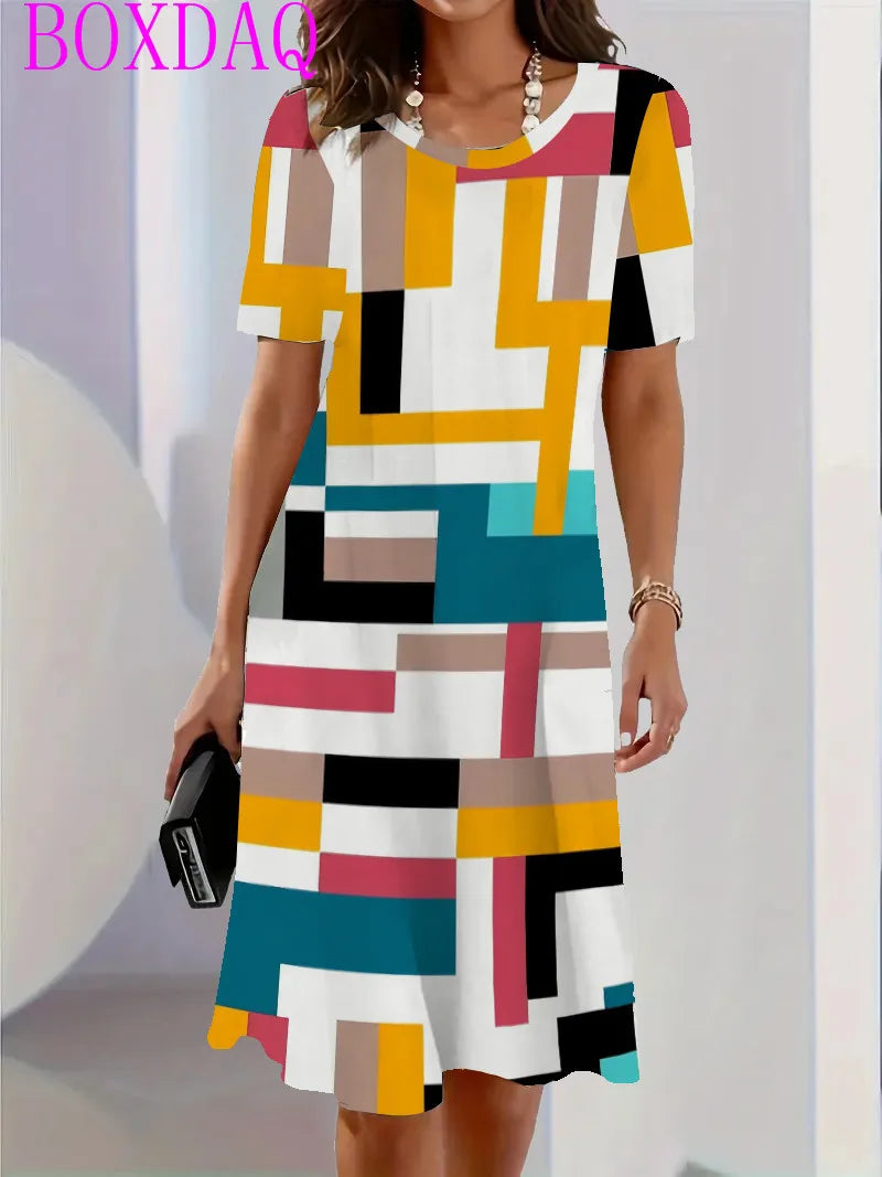 Elegant Beautiful Mini Short Sleeve O-Neck Print Dress