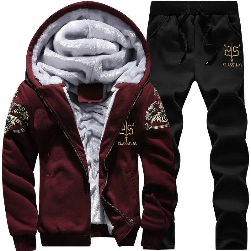 Men's autumn and winter sports set hooded casual cardigan jacket outdoor thickened warm sport