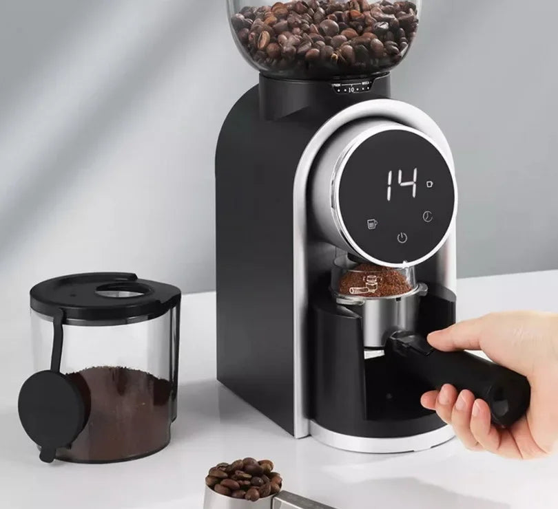 Electric Burr Coffee Grinder Automatic Precision Mill Espresso Drip Pour Over Transparent Bean Storage Container