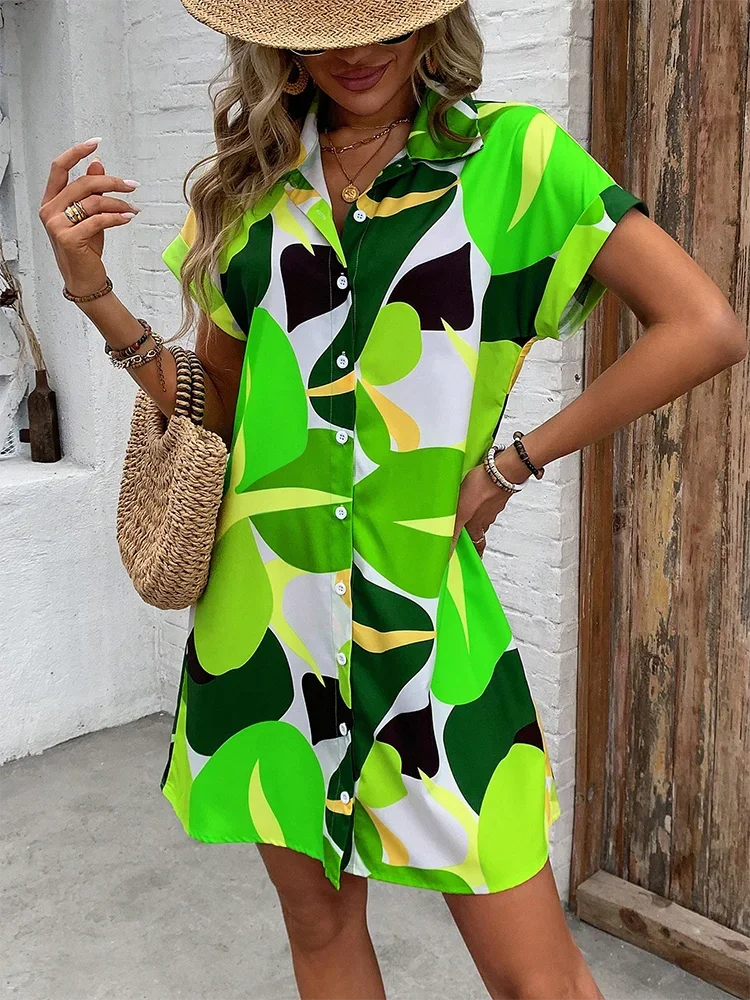 Comfortable Short Sleeve Mini Dress Sweet Flower  Fashion Women Dress