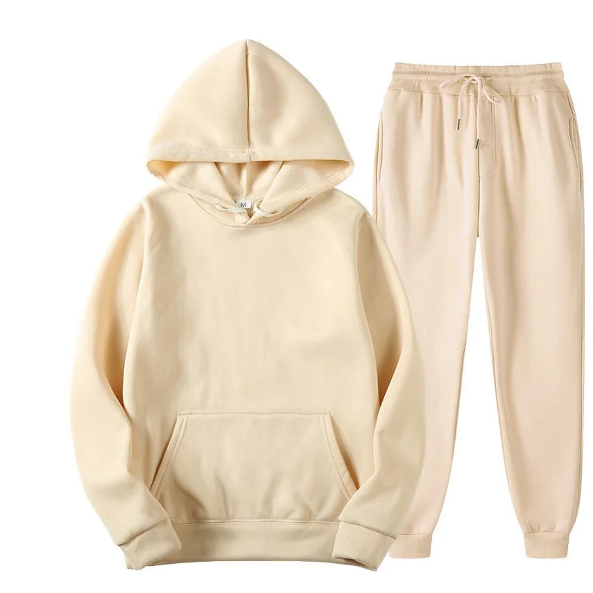 Winter New Solid Color Hoodie+pants  Sports Tracksuit