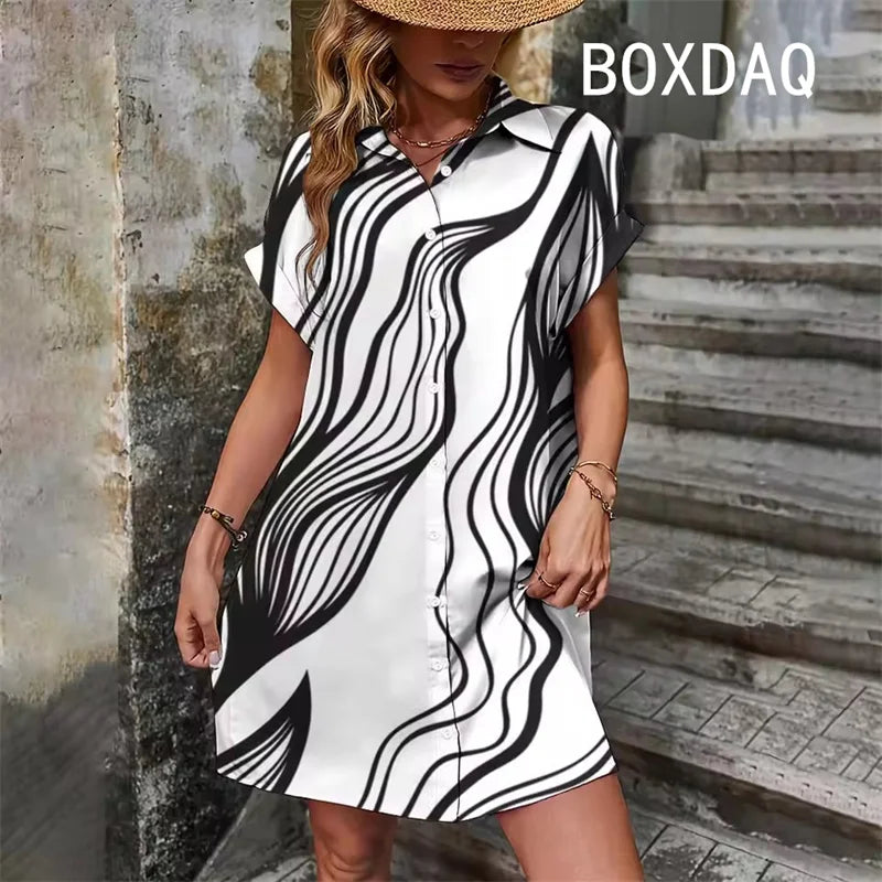 Summer Short Sleeve With Button Lapel Casual Dress