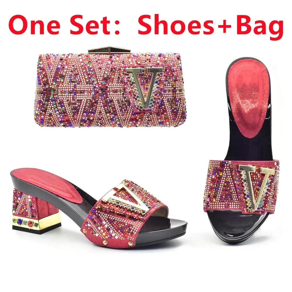 Wine Color Italian Shoes with Matching Bags