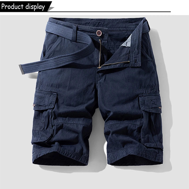 Men Summer Outdoor Leisure Buttons Cargo Style Shorts  Solid Straight Cotton Comfortable Fashion