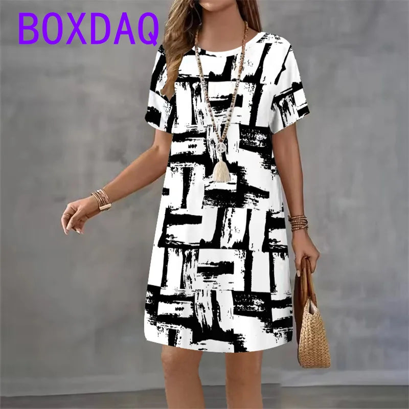 Elegant Beautiful Mini Short Sleeve O-Neck Print Dress