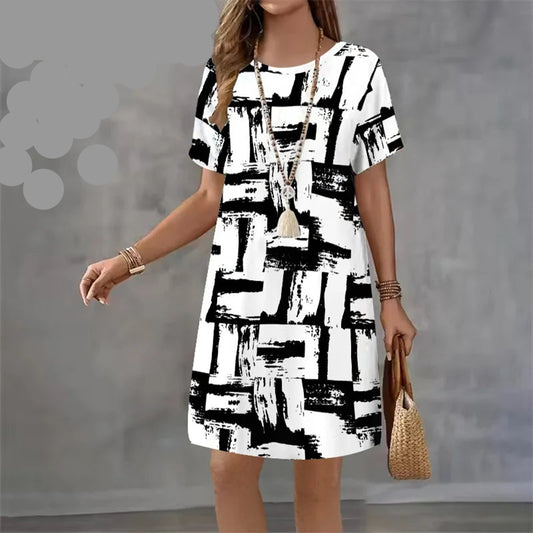 Elegant Beautiful Mini Short Sleeve O-Neck Print Dress