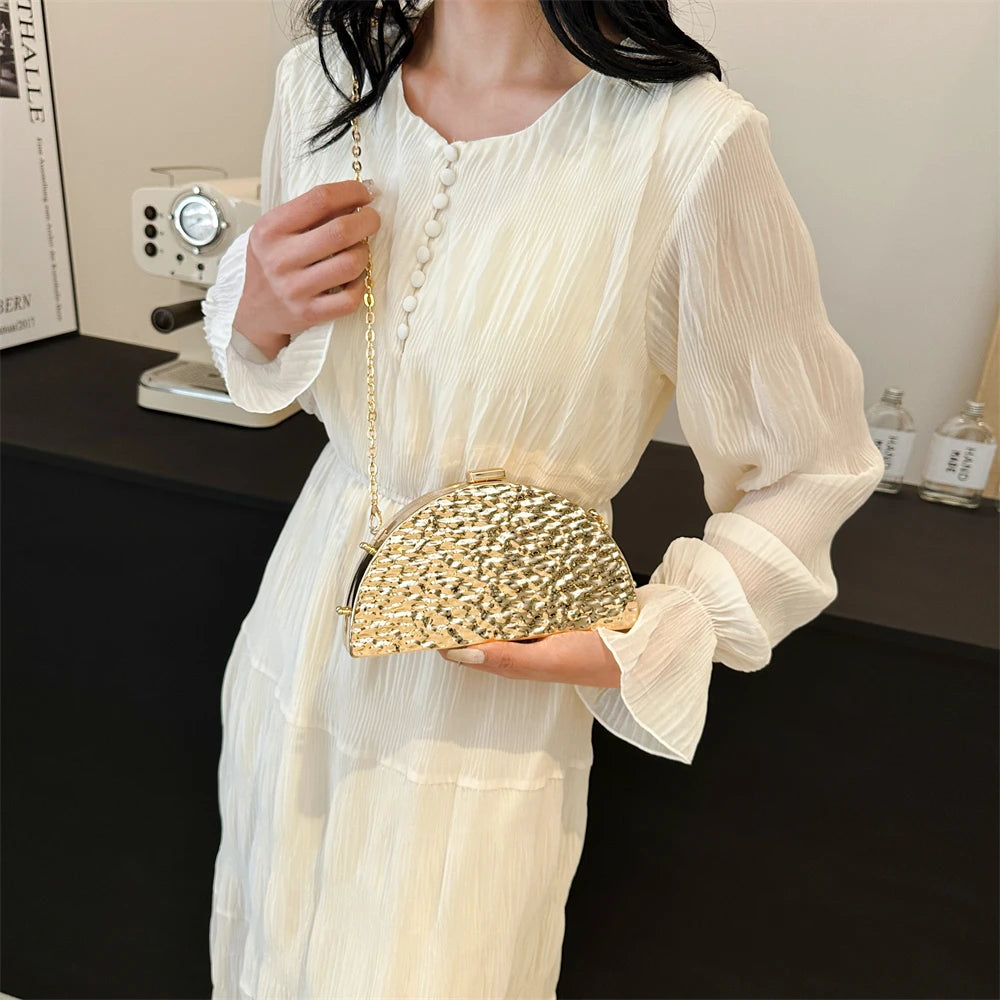 Luxury Golden Evening Bags For Women Wedding Dinner Party Chain Shoulder Cross Body Bag
