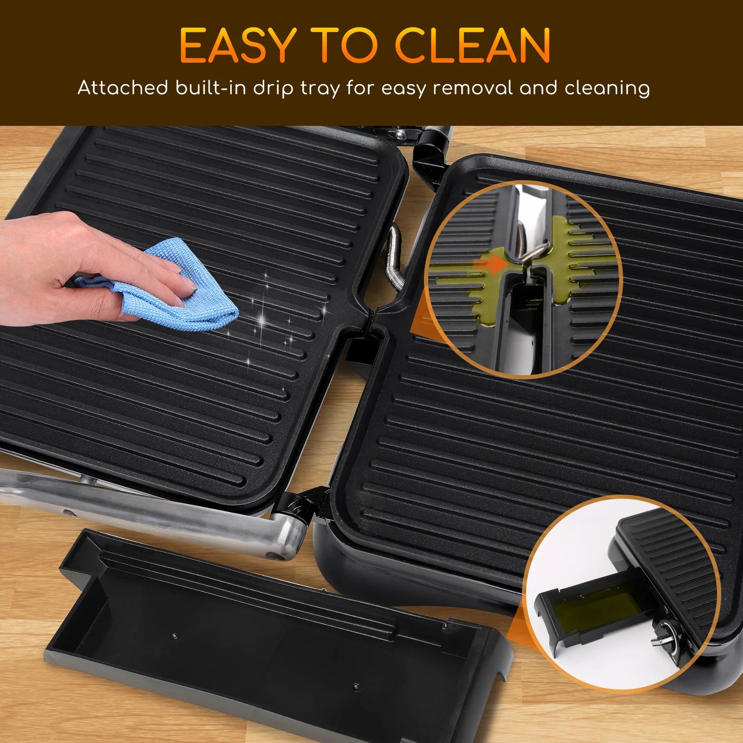 Electric Grill, Sandwich Maker, Non-Stick Coating, Temperature Regulator, 180º Opening, Bpa Free, 2000W
