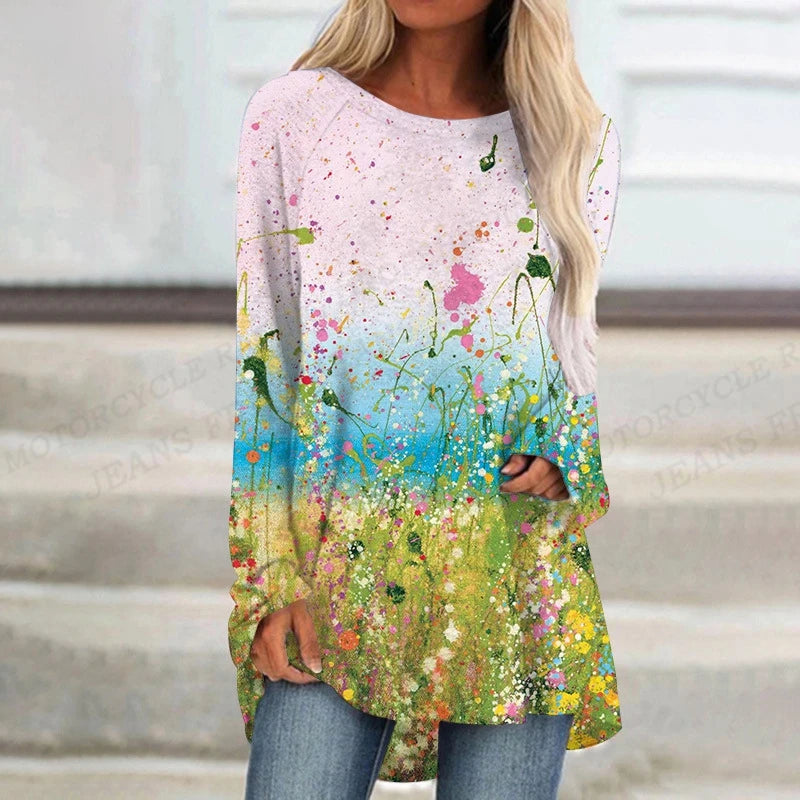 Plant Flowers T Shirt Long Sleeve Butterfly Tops