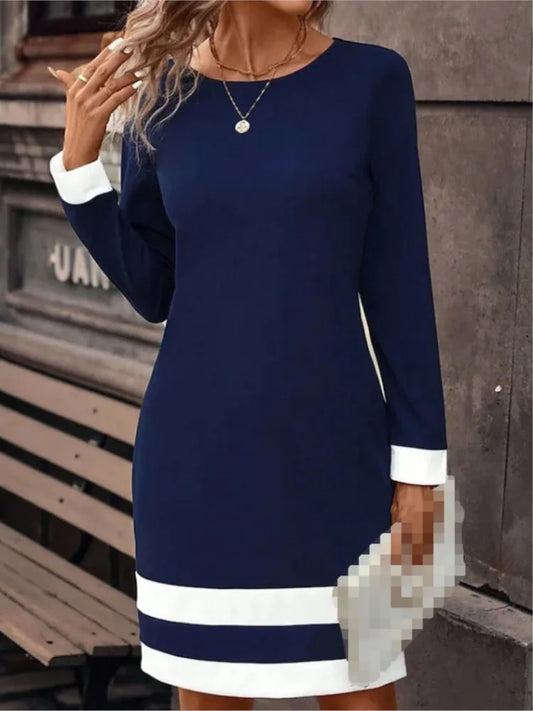 Blocked Dress Long Sleeved Round Neck