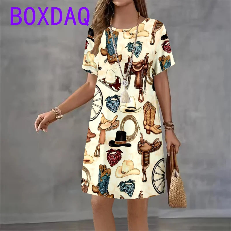 Elegant Beautiful Mini Short Sleeve O-Neck Print Dress