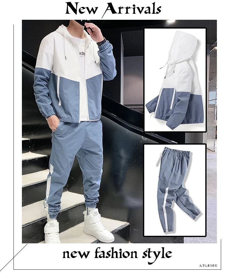 Men Tracksuit Casual Joggers Hooded Sportswear Jackets And Trouser Sets,Sports Suit