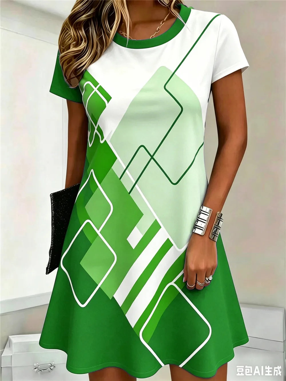 Fashion Striped Plaid Geometric Pattern Women Mini Dress