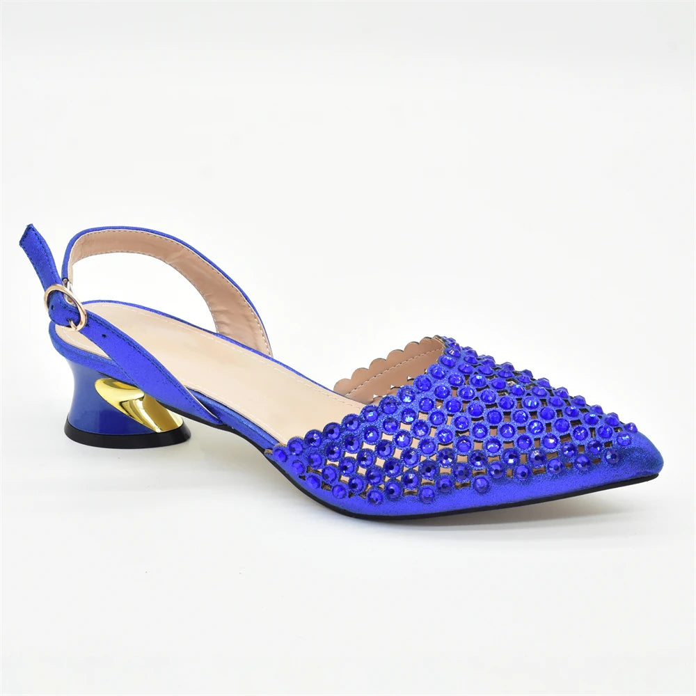 Italian Shoes with Matching Bags Set Decorated with Rhinestone