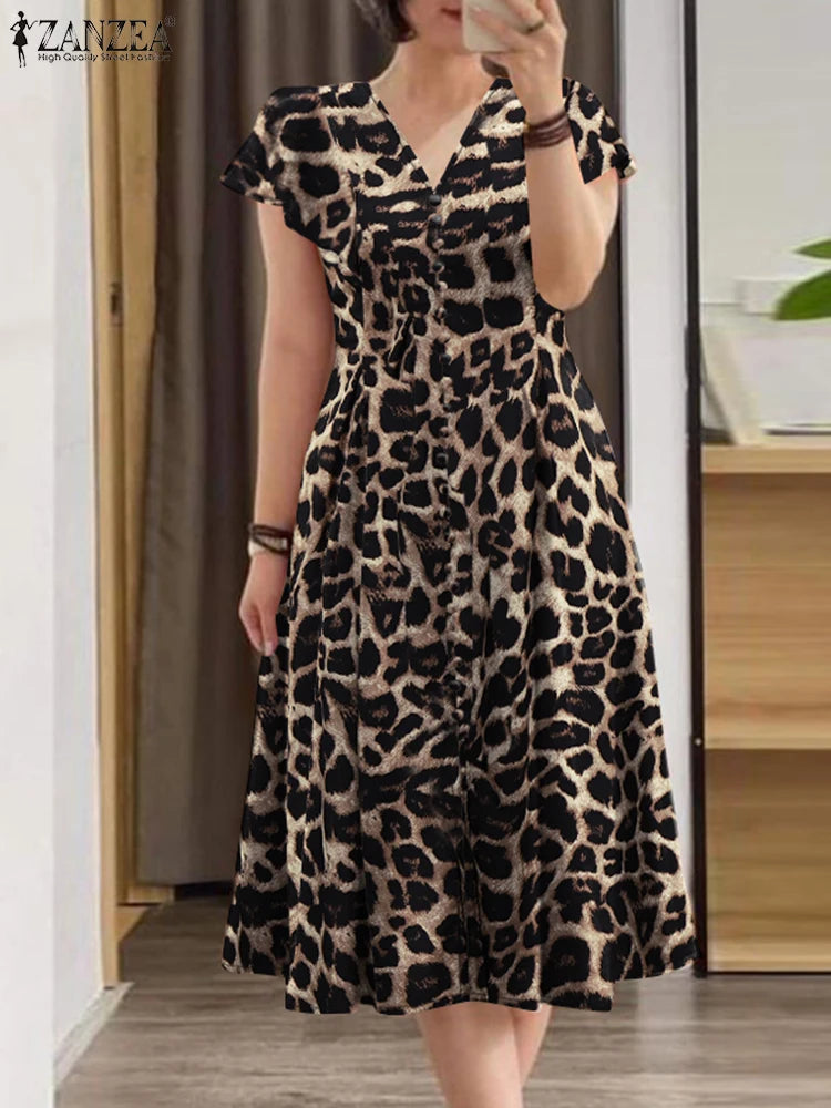 Summer Midi V-neck Fitted-waist Party Sun Dress