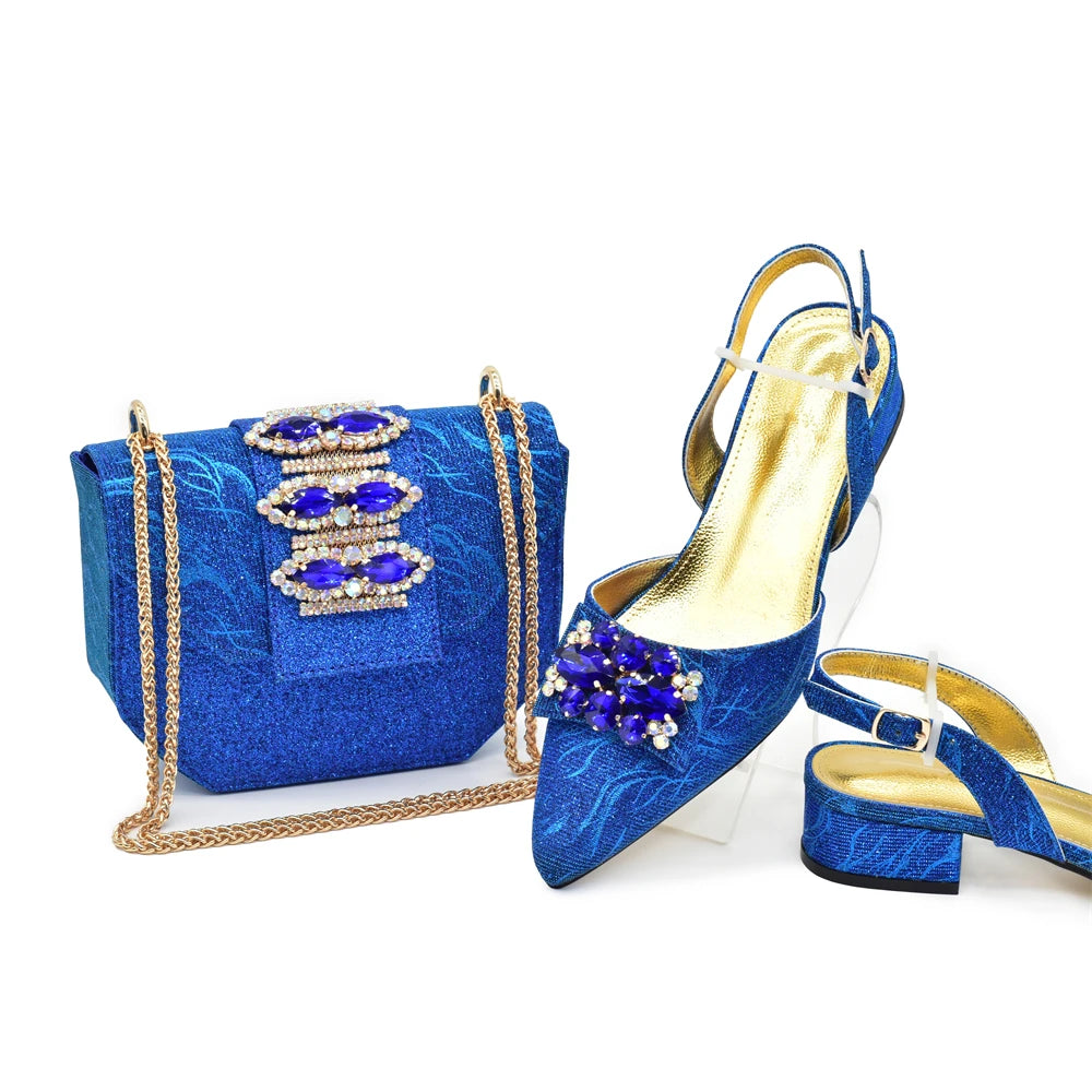 Latest Party Shoes and Bags To Match  Pointed Toe Rhinestone Shoe and Bag Set for Wedding
