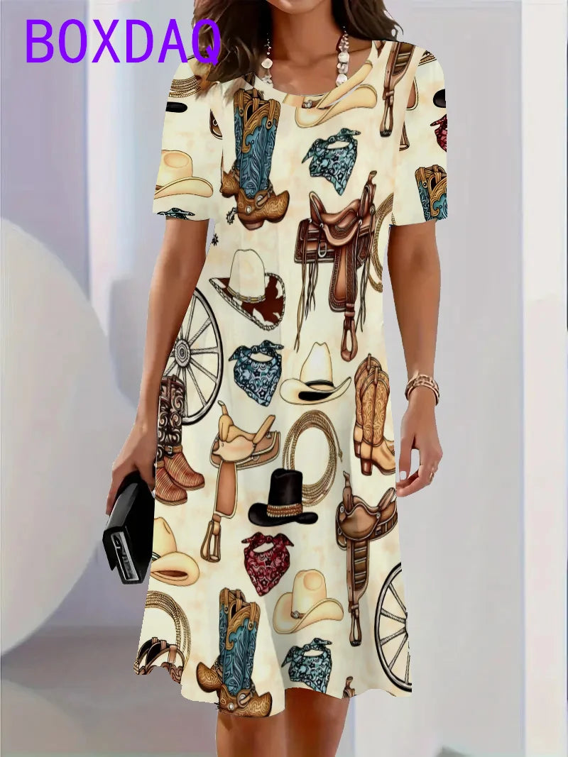 Elegant Beautiful Mini Short Sleeve O-Neck Print Dress