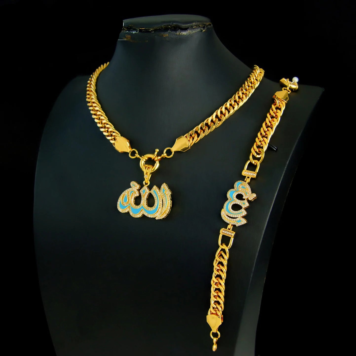 Luxury Gold Color Necklace Bracelet 21k Gold Plated Jewelry