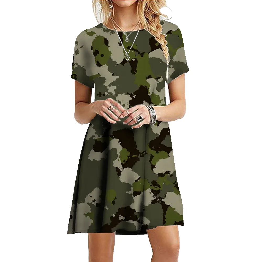 Military Camouflage Short Sleeve Dress