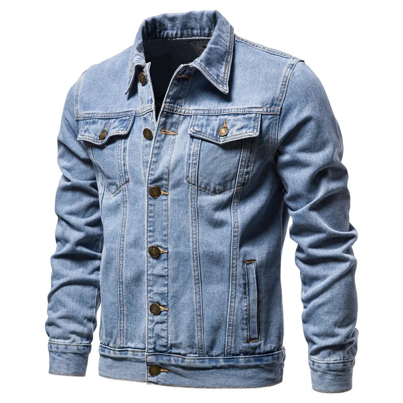 Men Solid Denim Jackets Fashion Motorcycle Vintage Jeans Jackets