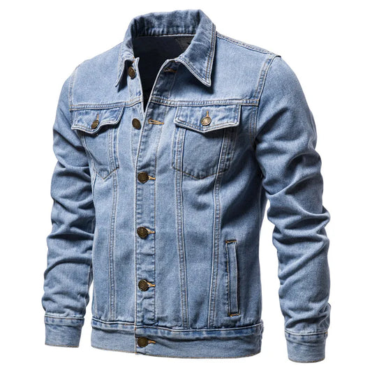 Men Solid Denim Jackets Fashion Motorcycle Vintage Jeans Jackets