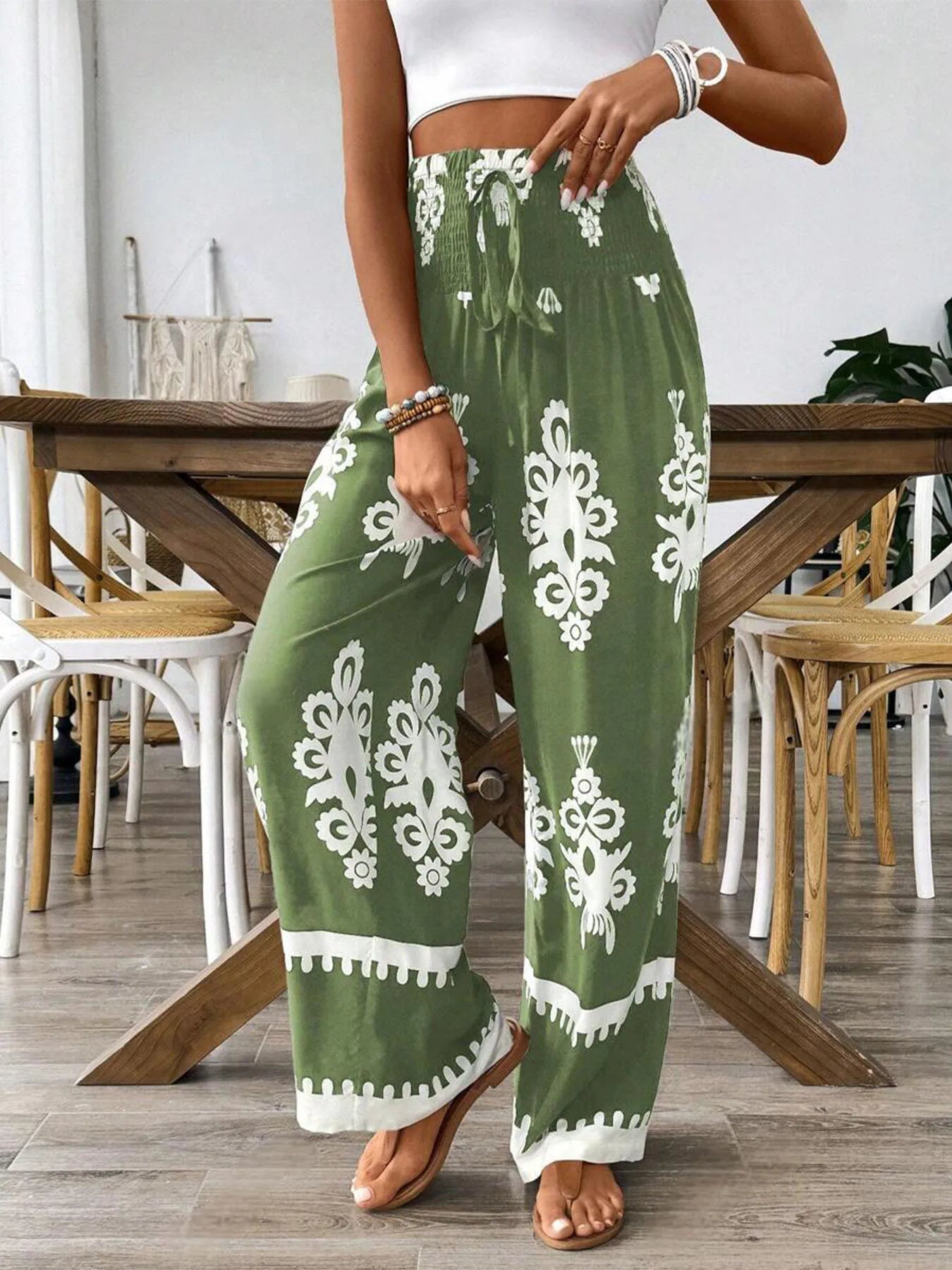 Fashionable High Waist Printed Wide Leg Casual Pants Spring Summer