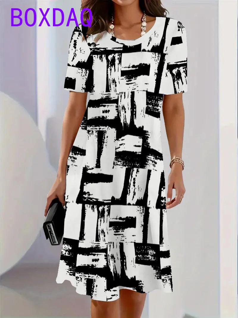 Elegant Beautiful Mini Short Sleeve O-Neck Print Dress