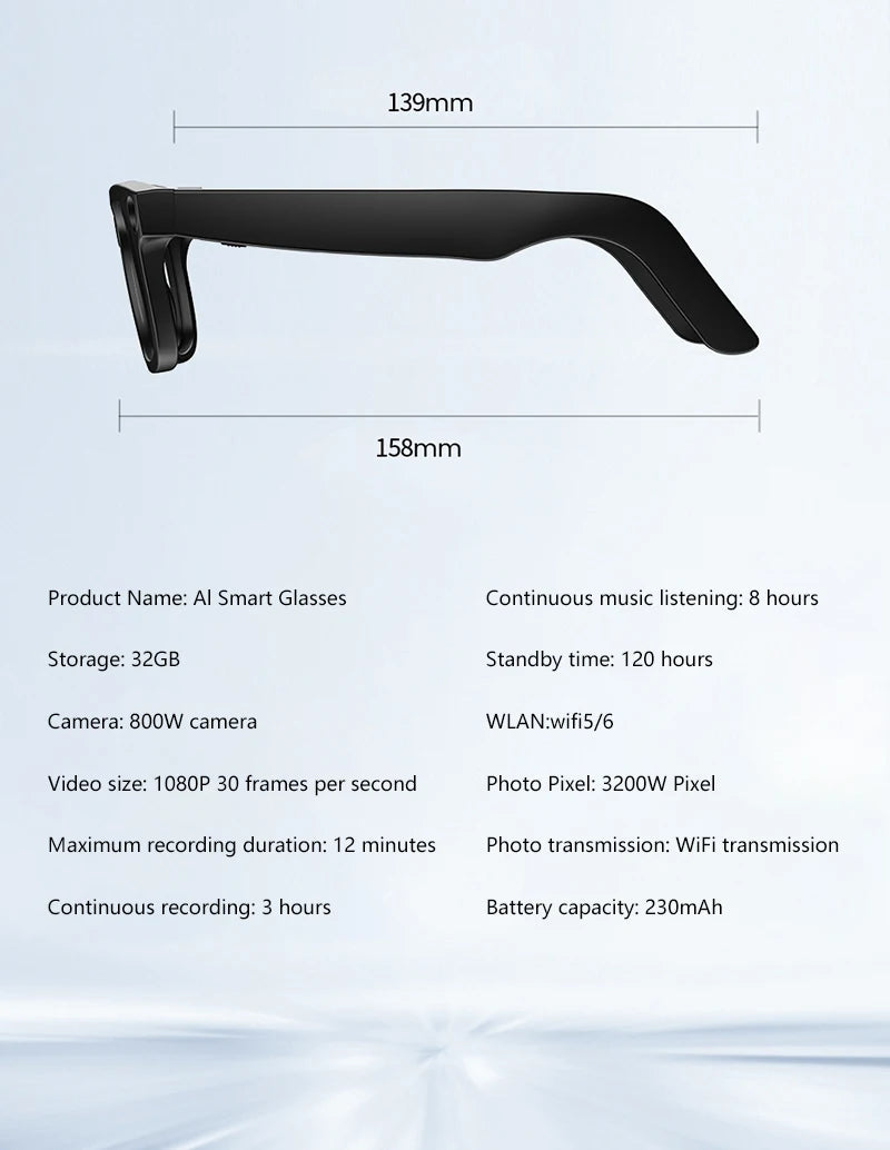 G300 Smart AI Glasses 800W pixel AI Shooting Camera HD Photo Video Voice Call Translation Waterproof Bluetooth Glasses