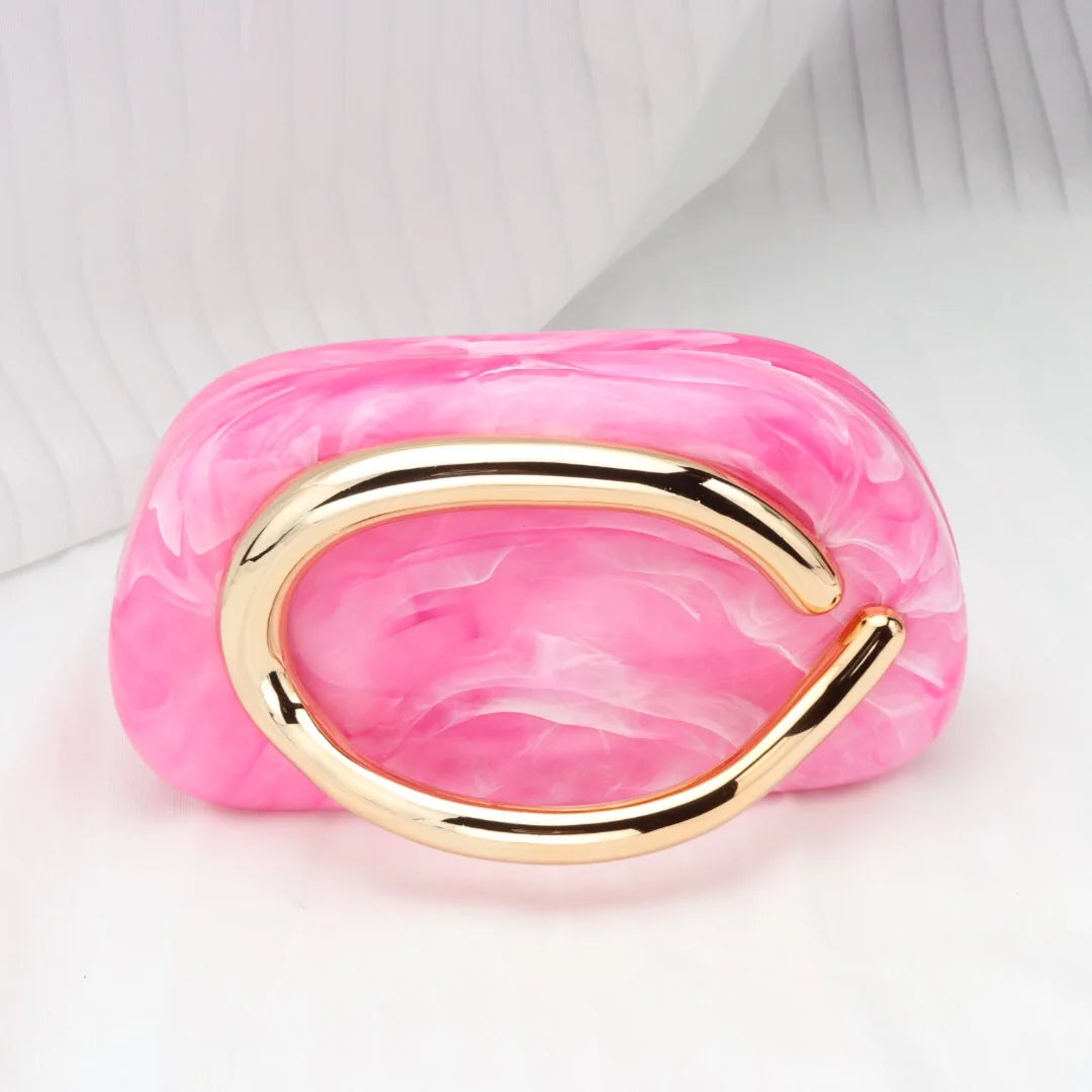 Trendy Acrylic Clutch Purses Metal Handle Purse Women's Evening Bag for Weddings Lady Parties Skin-Touch Coating Handbag