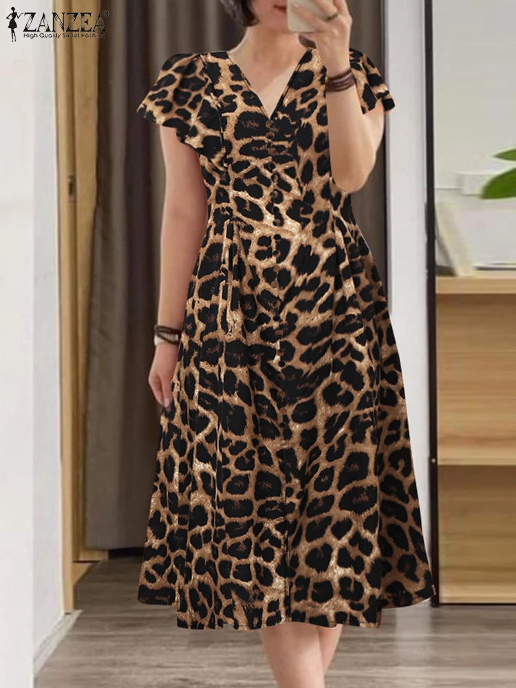 Summer Midi V-neck Fitted-waist Party Sun Dress