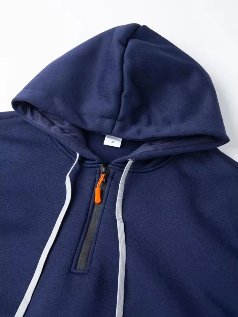 Half-zip Multi-pocket Pullover Sports Long-sleeve Hooded  Sweatshirt