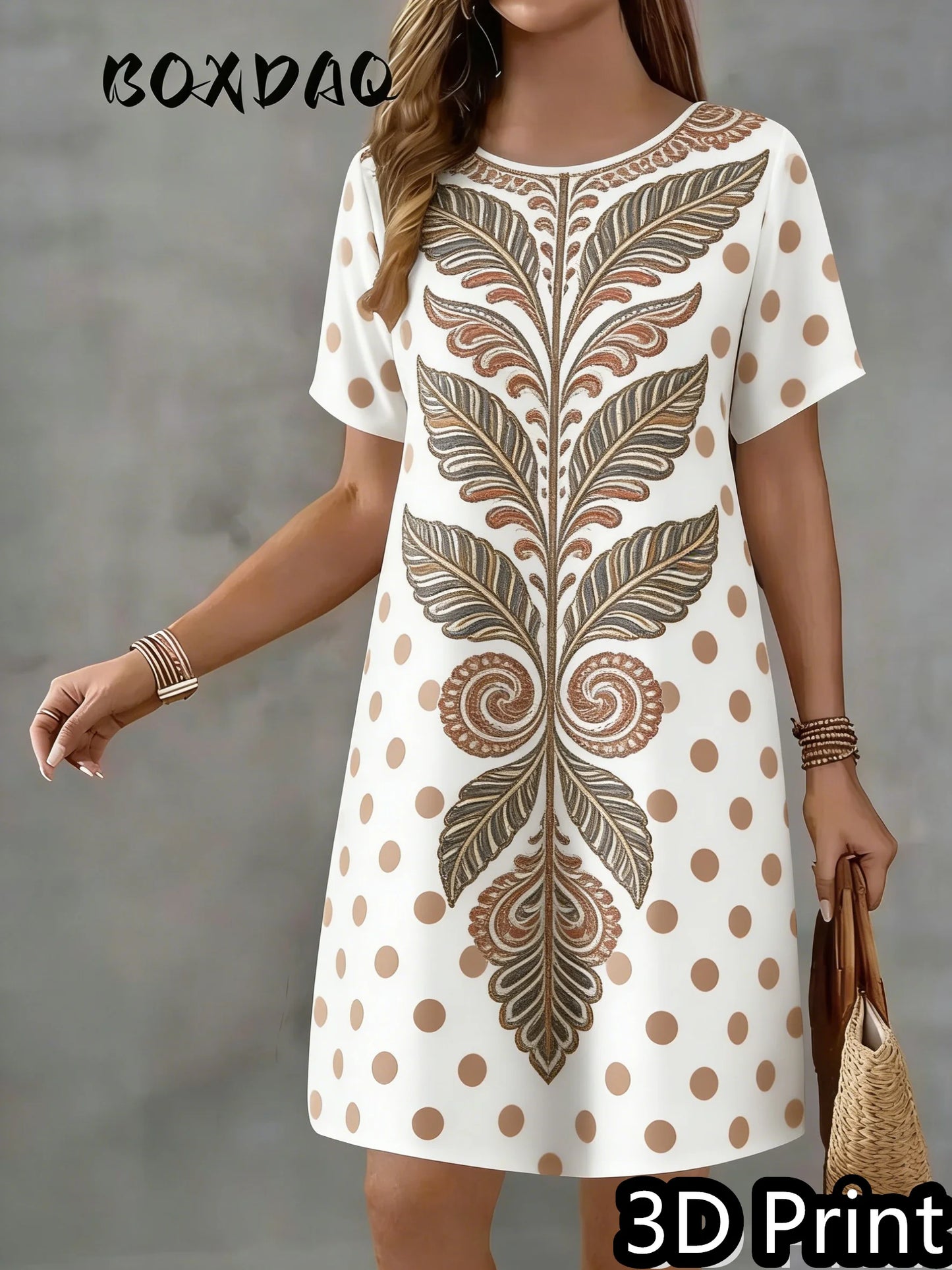 Vintage Dot  Floral Print Mini Summer Short Sleeve Dress