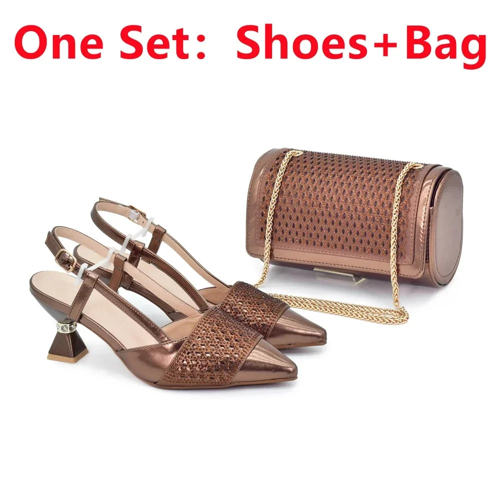 New Arrival Women Italian Shoes and Matching Bags Sets Decorated