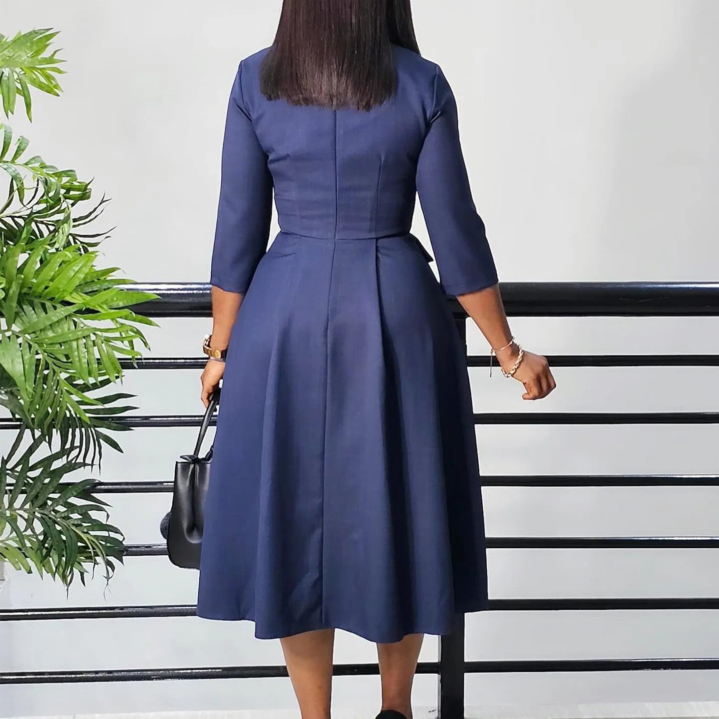 Sleeves Fashion  Slim Fit Midi Length Elegant Style Dress