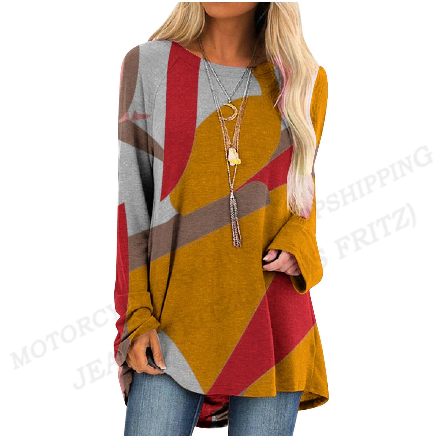 Fashion T-shirt Long Sleeve Tunics Graphic Top