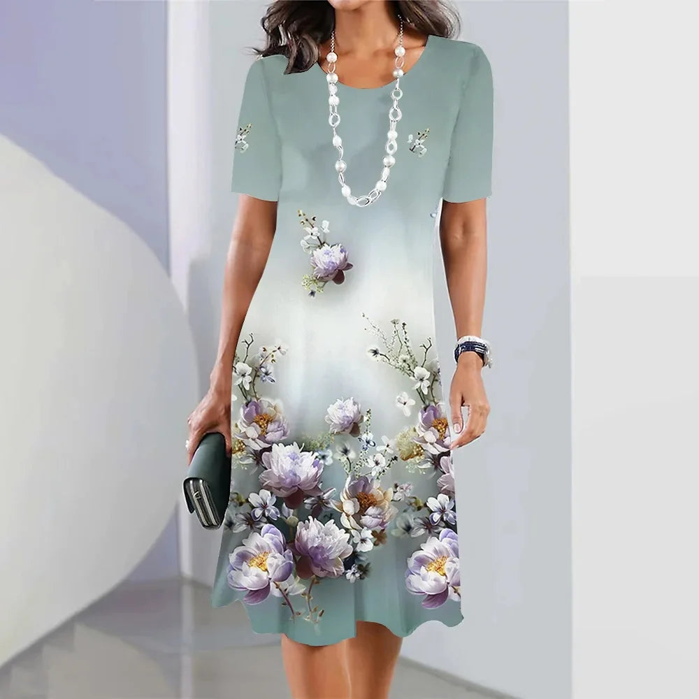 Floral Loose Vintage Sexy Elegant  Party Mid Sleeve Dress