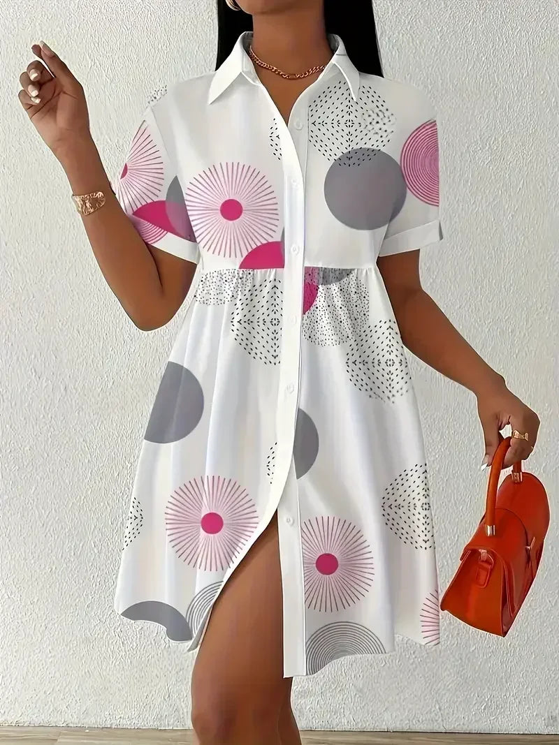 Summer Fashion Button-Up Lapel Collar Short Sleeves