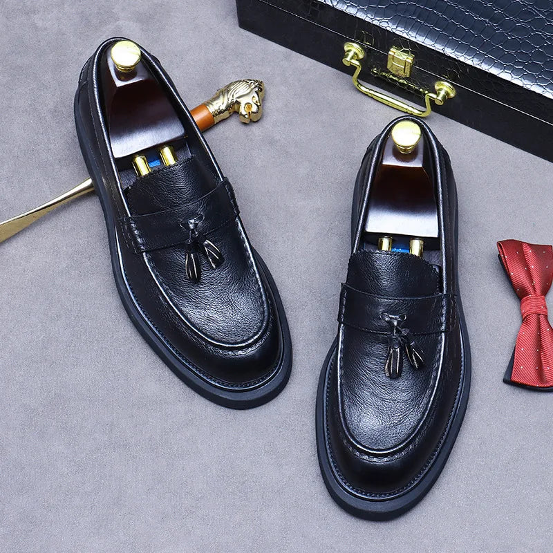 Soft Leather Elegant Mens Dress Loafers Shoes Luxury Genuine Leather Shoes
