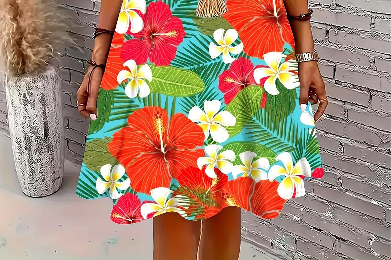 Round neck dress Floral Print Sleeveless Summer Dress