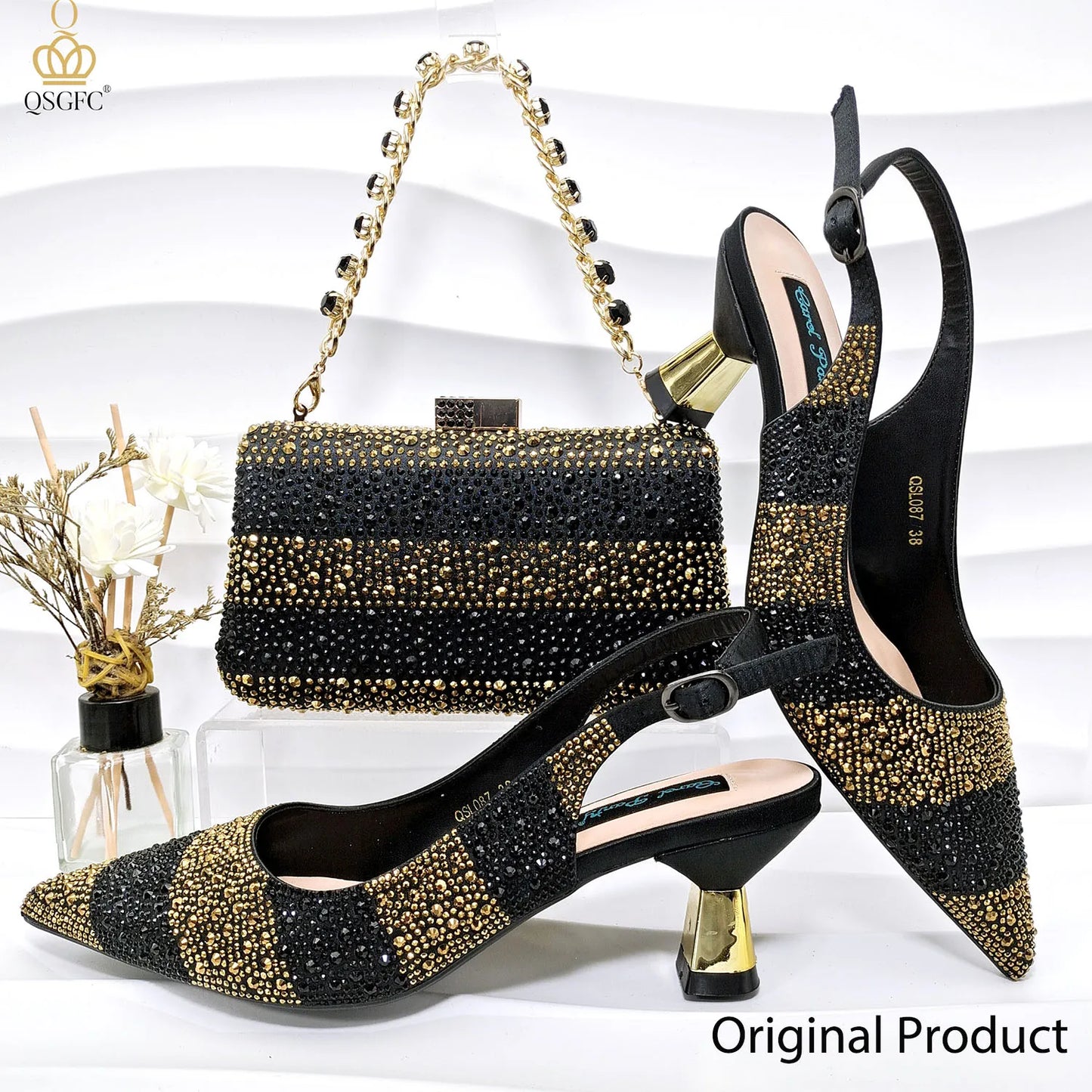 Italian Design Green Shoes And Bag Set Decorated with Rhinestone Handbag Wedding Party