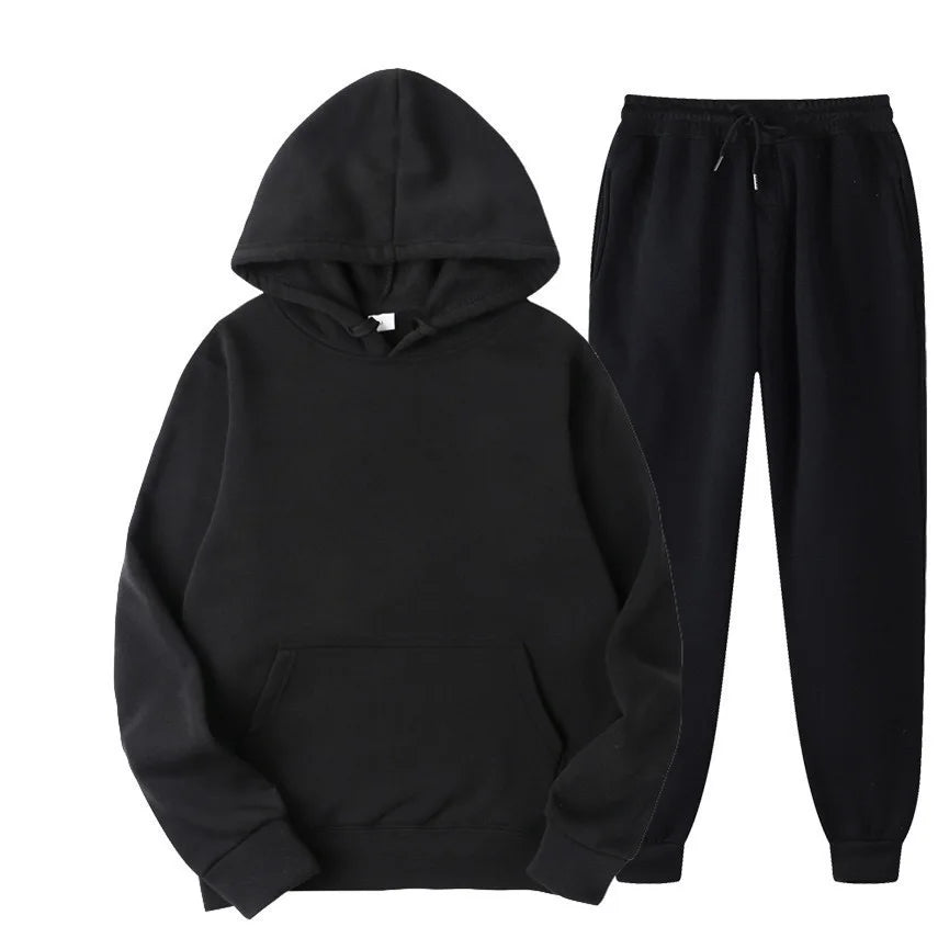 Winter New Solid Color Hoodie+pants  Sports Tracksuit