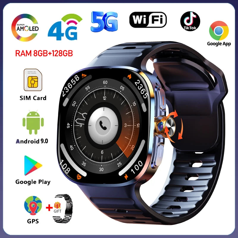 5G/4G Full Network Smart Watch 2.40 inch Big Screen HD Video Call 8GB+128GB RAM 2100mAh Google Play WIFI GPS Sim Card