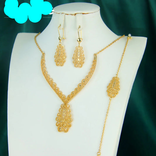 Classic  Jewelry Set 21k Gold Plated Necklace Bracelet Earrings