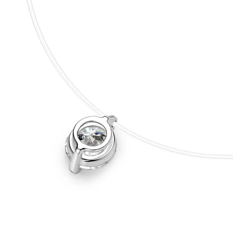 Silver Solitaire Necklace for Women Invisible Fish Line Chain