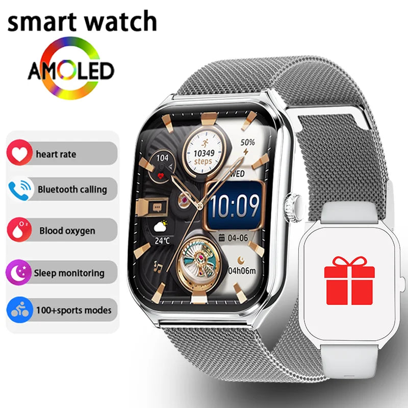 New Ultra Thin Smart Watch 1.96" AMOLED HD Pixel Display Always Show Time BT Call Reminder