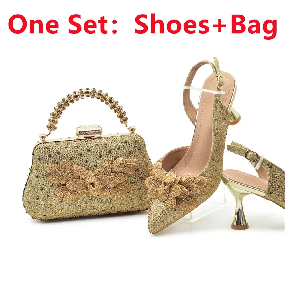 Medium Heeled Sandals for Women Fashion Wedding Party Shoes and Bags Set