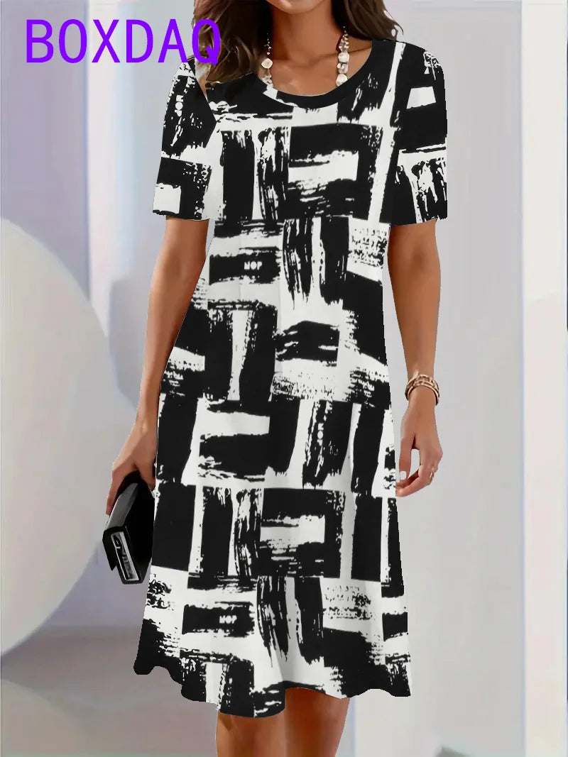 Elegant Beautiful Mini Short Sleeve O-Neck Print Dress